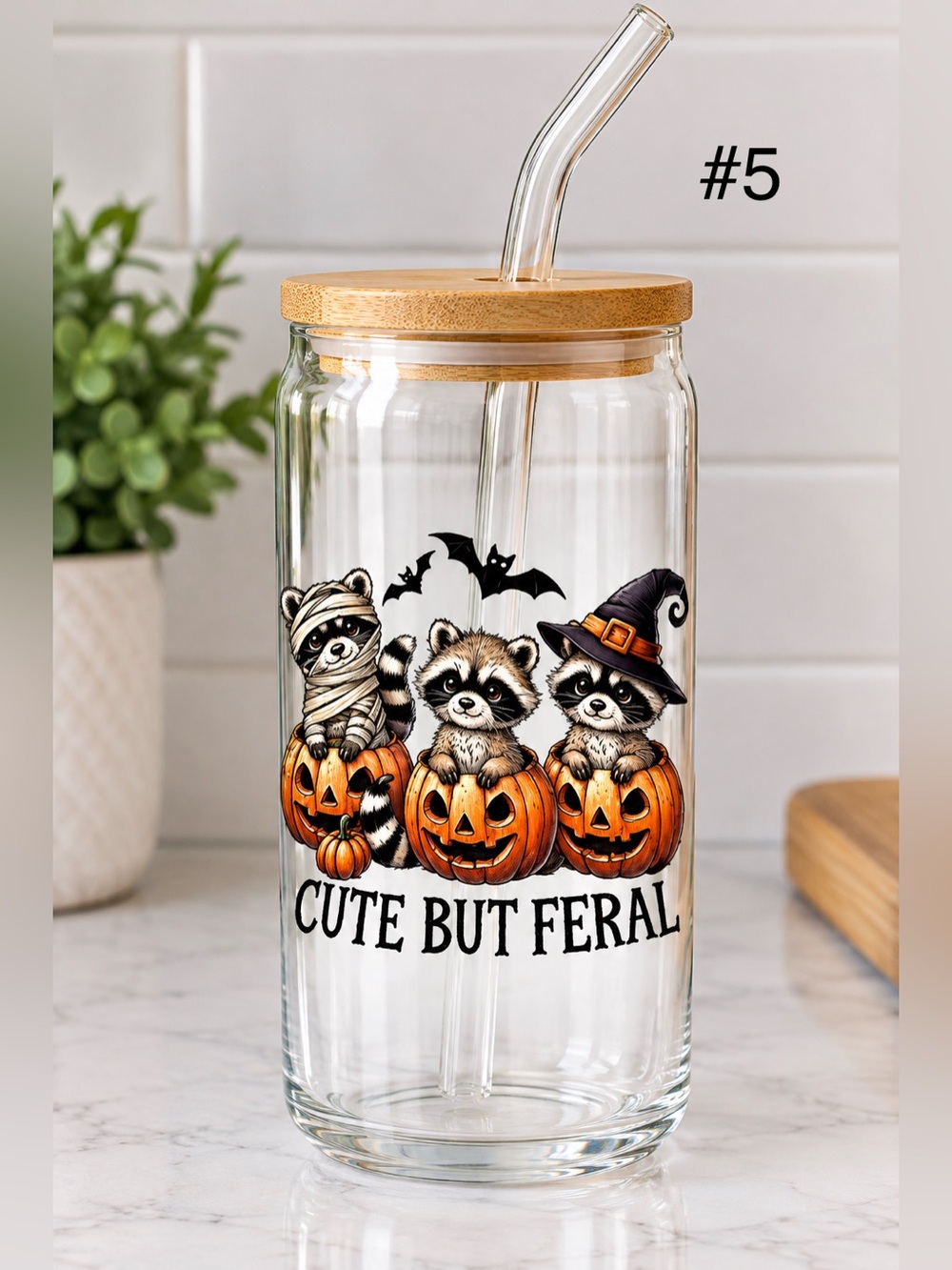 Buy now* 16 ounce glass tumbler with bamboo lid and straw - Picture 5 of 6